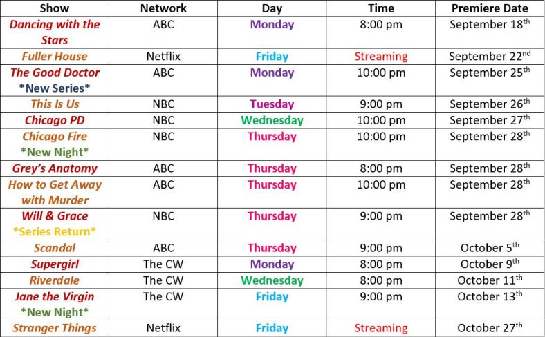 Fall tv schedule 2017
